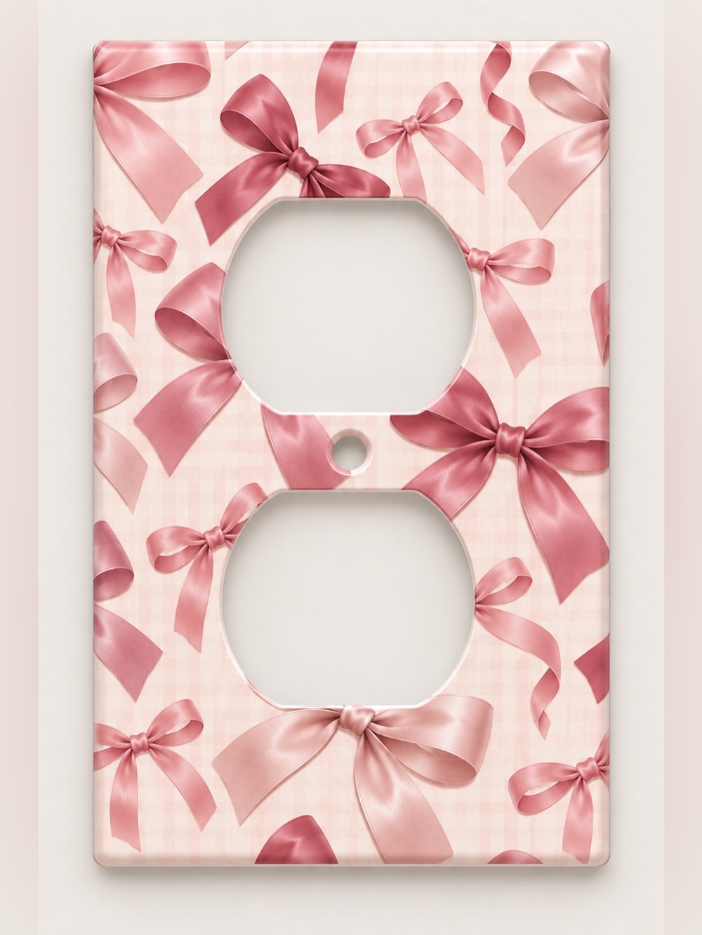 Pink Bow Coquette Girl Gingham Toggle Rocker GFCI Outlet Wall Plate Cover
